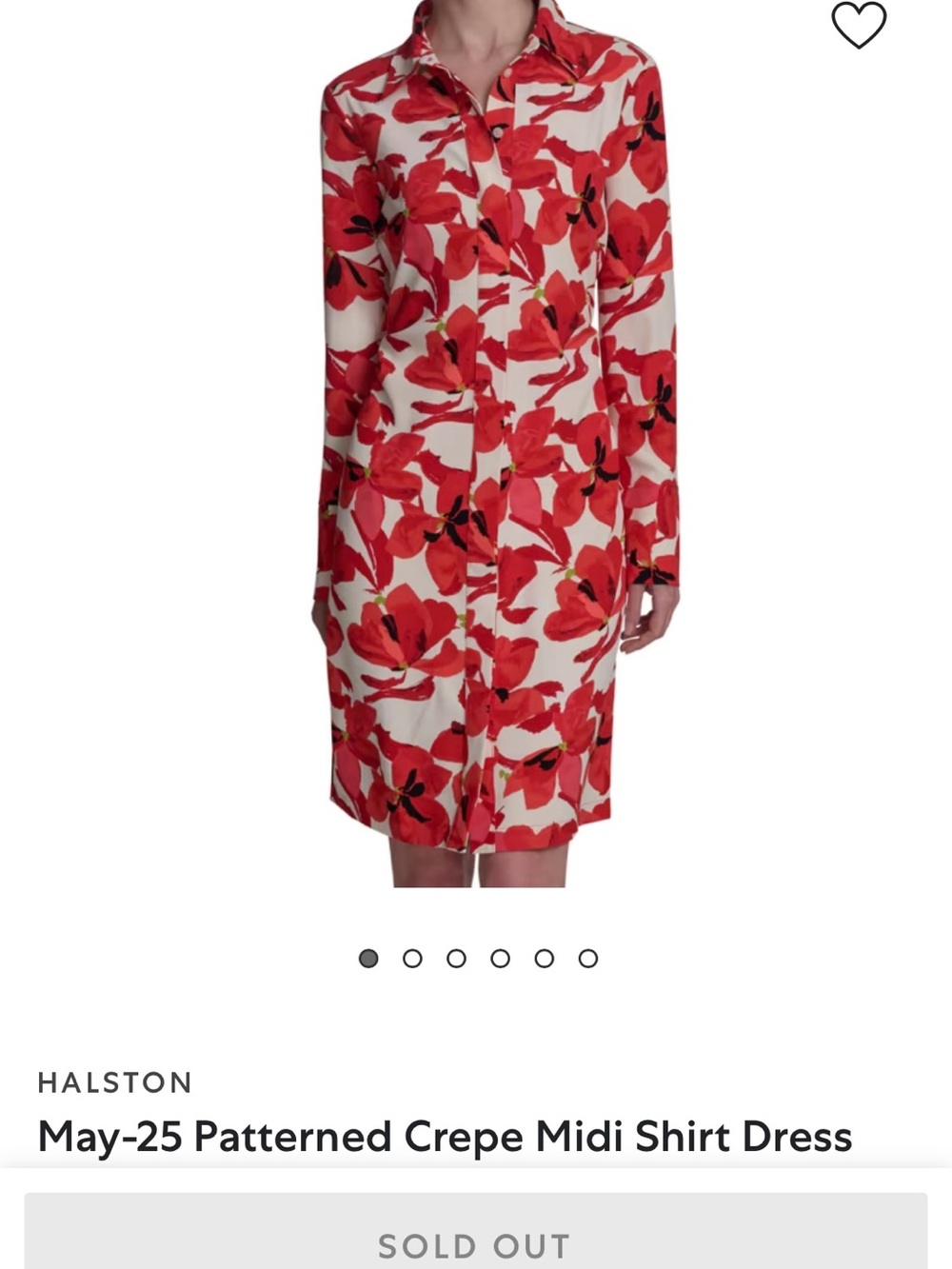 Halston Heritage Red and White Floral Crepe Midi Shirt Dress